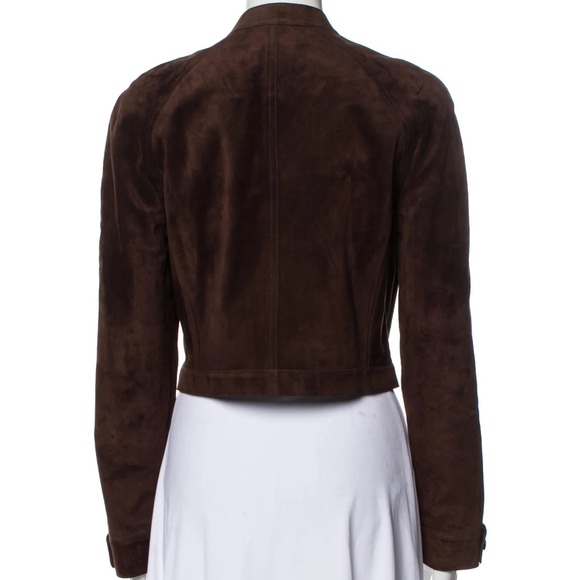 Cesare Fabbri brown suede biker jacket zip pockets zip closure size M US 8 IT 44 - Picture 3 of 3